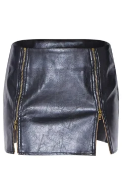 New PrettyLittleThing Faux Leather Zip Seam Detail Mini Skirt Black