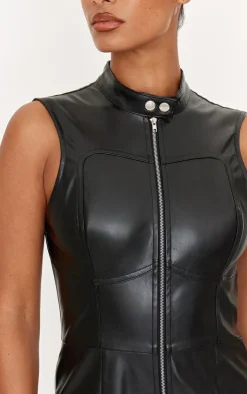 Faux Leather Zip Up Sleeveless Romper-PrettyLittleThing Discount