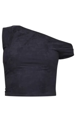 Outlet PrettyLittleThing Faux Suede Asymmetric Crop Top Black