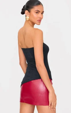 PrettyLittleThing Sleeveless Tops*Faux Suede Asymmetric Hem Bandeau Top