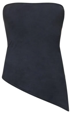 PrettyLittleThing Sleeveless Tops*Faux Suede Asymmetric Hem Bandeau Top