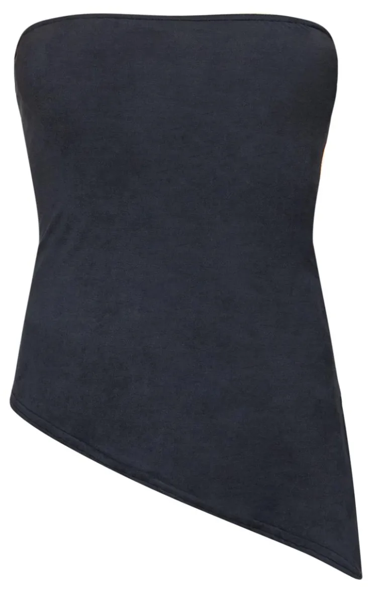 PrettyLittleThing Sleeveless Tops*Faux Suede Asymmetric Hem Bandeau Top
