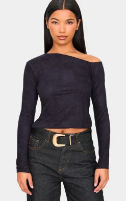 PrettyLittleThing Christmas Shop*Faux Suede Asymmetric Neck Long Sleeve Top