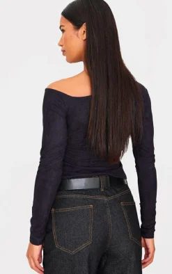 PrettyLittleThing Christmas Shop*Faux Suede Asymmetric Neck Long Sleeve Top