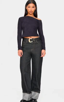 PrettyLittleThing Christmas Shop*Faux Suede Asymmetric Neck Long Sleeve Top