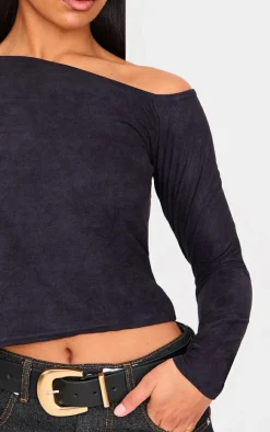PrettyLittleThing Christmas Shop*Faux Suede Asymmetric Neck Long Sleeve Top