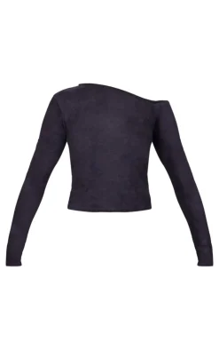 PrettyLittleThing Christmas Shop*Faux Suede Asymmetric Neck Long Sleeve Top