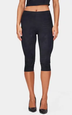 PrettyLittleThing Faux Suede Capri Pants Black