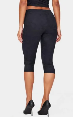 PrettyLittleThing Faux Suede Capri Pants Black