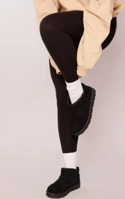 PrettyLittleThing Black Boots*Faux Suede Cleated Mini Ankle Boots