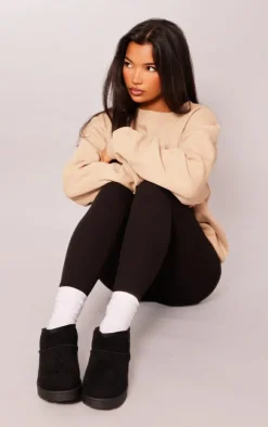 PrettyLittleThing Black Boots*Faux Suede Cleated Mini Ankle Boots