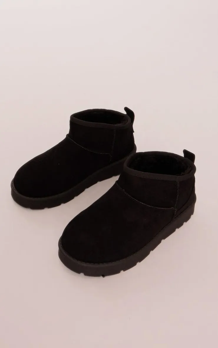 PrettyLittleThing Black Boots*Faux Suede Cleated Mini Ankle Boots