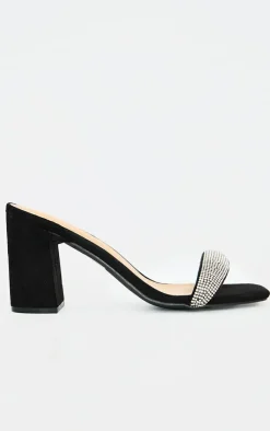 PrettyLittleThing Platform Sandals*Faux Suede Diamante Strap Lace Up Block Heeled Sandals