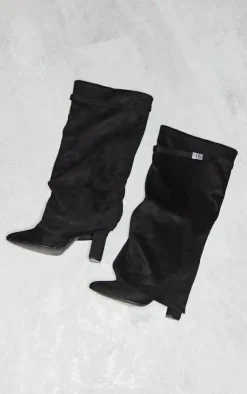 PrettyLittleThing Block Heels*Faux Suede Fold Over Knee Block Heeled Boots