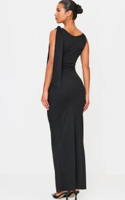 Faux Suede Knot Drape Maxi Dress-PrettyLittleThing Online