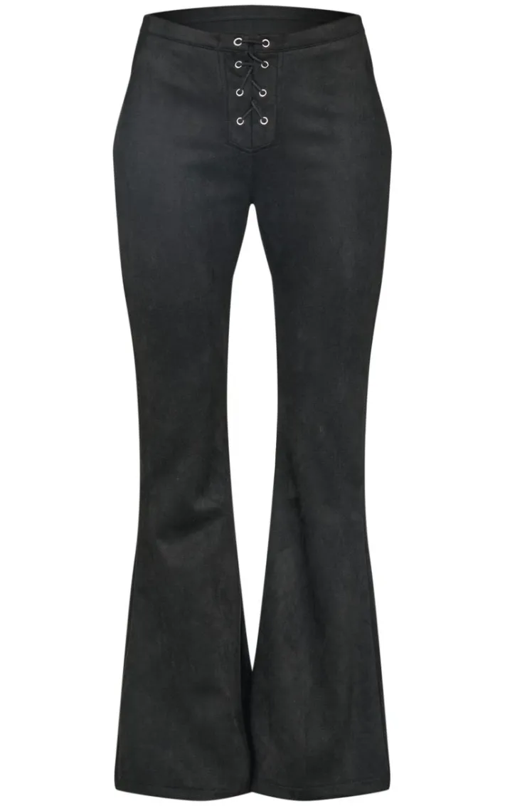 Black Faux Suede Lace Up Straight Leg Pant