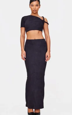 Online PrettyLittleThing Faux Suede Midaxi Skirt Black
