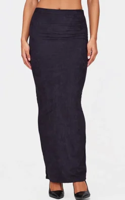 Online PrettyLittleThing Faux Suede Midaxi Skirt Black
