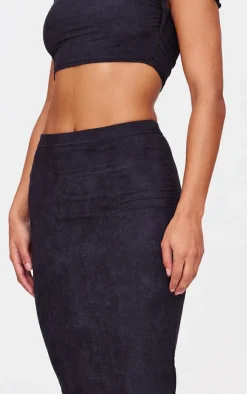 Online PrettyLittleThing Faux Suede Midaxi Skirt Black