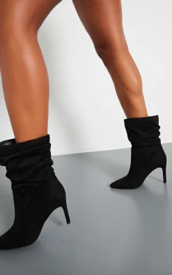 PrettyLittleThing High Heels*Faux Suede Point Toe Ruched High Heeled Ankle Boots