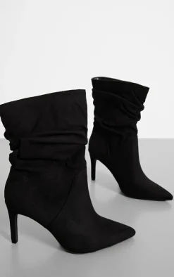 PrettyLittleThing High Heels*Faux Suede Point Toe Ruched High Heeled Ankle Boots