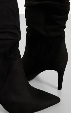 PrettyLittleThing High Heels*Faux Suede Point Toe Ruched High Heeled Ankle Boots