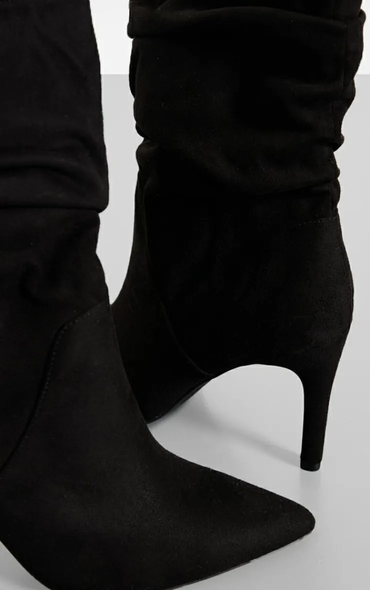 PrettyLittleThing High Heels*Faux Suede Point Toe Ruched High Heeled Ankle Boots