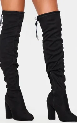 PrettyLittleThing Over The Knee Boots*Faux Suede Point Toe Over The Knee Block High Heeled Boots