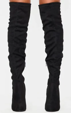 PrettyLittleThing Over The Knee Boots*Faux Suede Point Toe Over The Knee Block High Heeled Boots