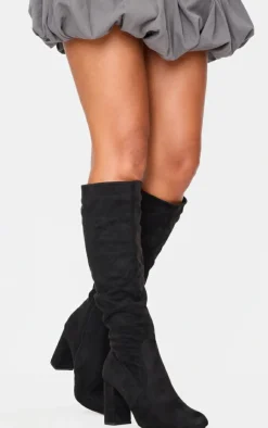 PrettyLittleThing Knee High Boots*Faux Suede Point Toe Ruched High Blocked Heeled Knee Boots