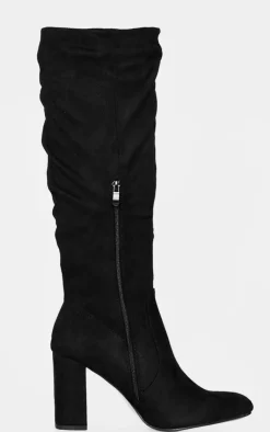PrettyLittleThing Knee High Boots*Faux Suede Point Toe Ruched High Blocked Heeled Knee Boots