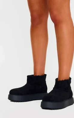 PrettyLittleThing Black Boots*Faux Suede Round Toe Thick Flat Sole Ankle Boots