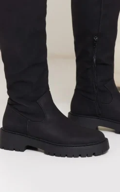 PrettyLittleThing Platforms*Faux Suede Round Toe Chunky Platform Knee High Boots