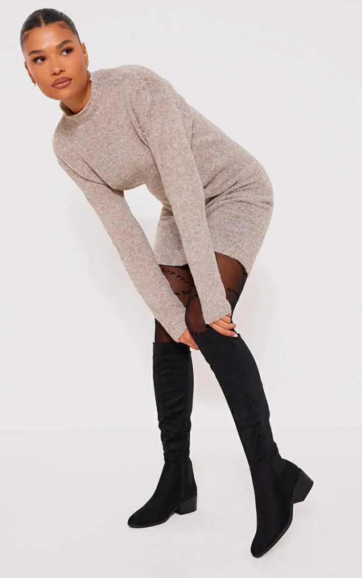 PrettyLittleThing High Heels*Faux Suede Round Toe Block Heeled Knee High Boots