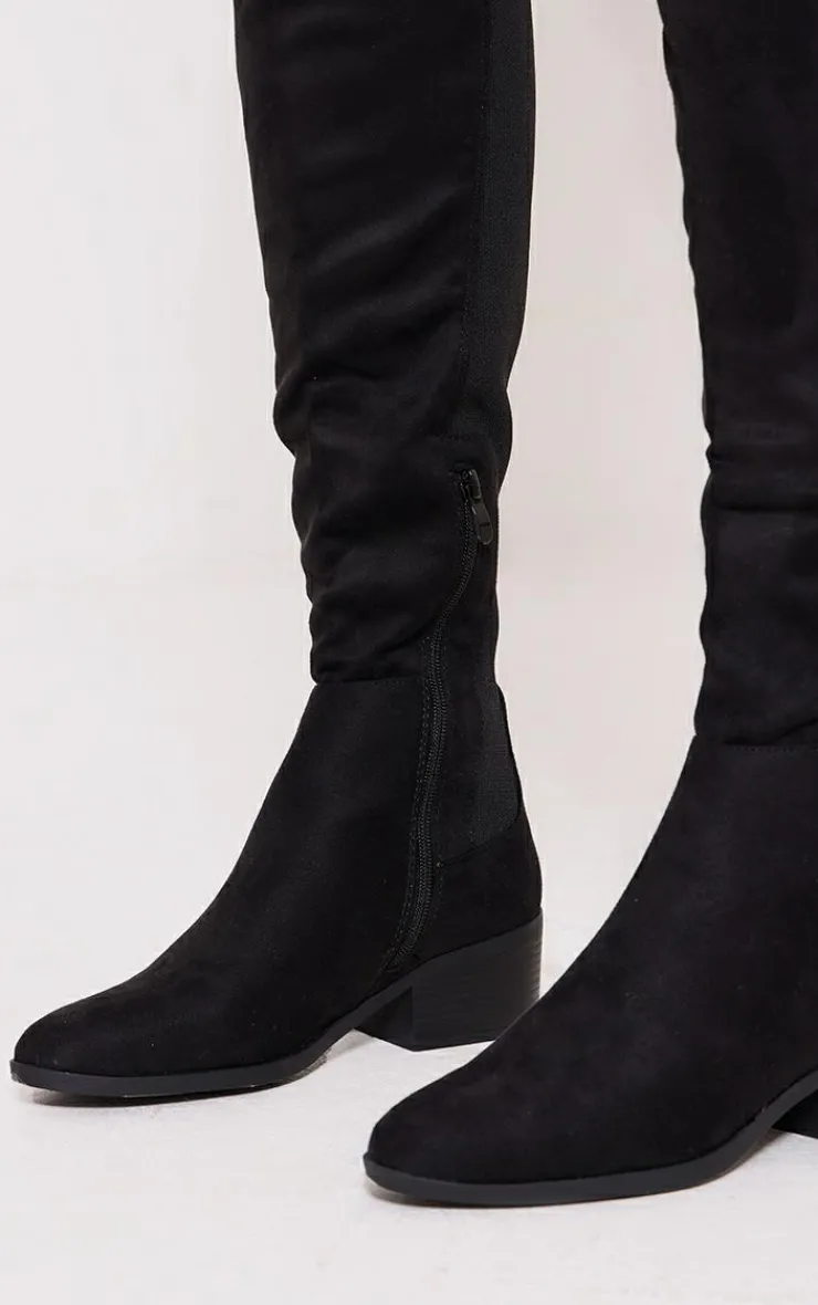 PrettyLittleThing High Heels*Faux Suede Round Toe Block Heeled Knee High Boots