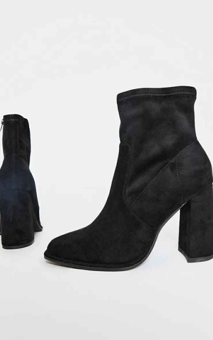 PrettyLittleThing Heeled Boots*Faux Suede Round Toe High Block Stiletto Heeled Boots
