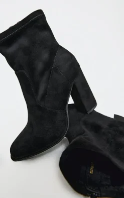 PrettyLittleThing Heeled Boots*Faux Suede Round Toe High Block Stiletto Heeled Boots