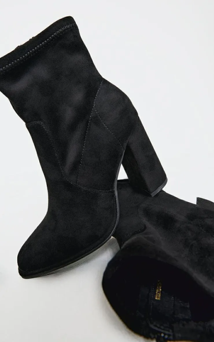 PrettyLittleThing Heeled Boots*Faux Suede Round Toe High Block Stiletto Heeled Boots