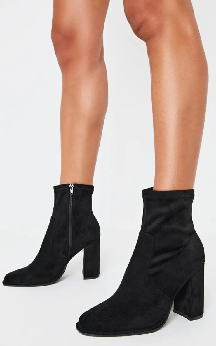 PrettyLittleThing Heeled Boots*Faux Suede Round Toe High Block Stiletto Heeled Boots