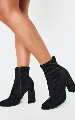 PrettyLittleThing Heeled Boots*Faux Suede Round Toe High Block Stiletto Heeled Boots