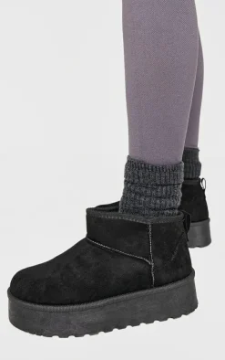 PrettyLittleThing Black Boots*Faux Suede Round Toe Platform Ankle Boots