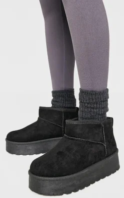PrettyLittleThing Black Boots*Faux Suede Round Toe Platform Ankle Boots