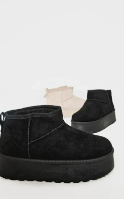 PrettyLittleThing Black Boots*Faux Suede Round Toe Platform Ankle Boots