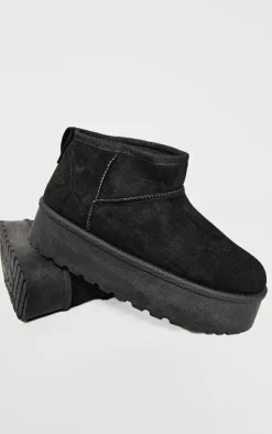 PrettyLittleThing Black Boots*Faux Suede Round Toe Platform Ankle Boots