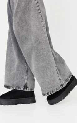 PrettyLittleThing Black Boots*Faux Suede Round Toe Stitched Borg Lined Ankle Boots