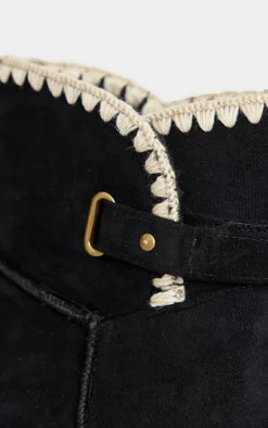 PrettyLittleThing Black Boots*Faux Suede Round Toe Stitched Borg Lined Ankle Boots