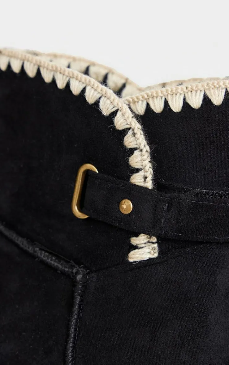 PrettyLittleThing Black Boots*Faux Suede Round Toe Stitched Borg Lined Ankle Boots
