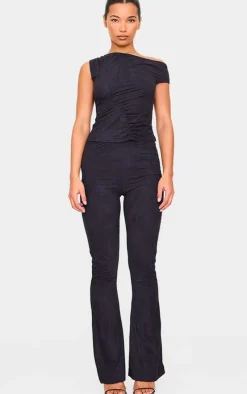 Best PrettyLittleThing Faux Suede Skinny Flared Pants Black