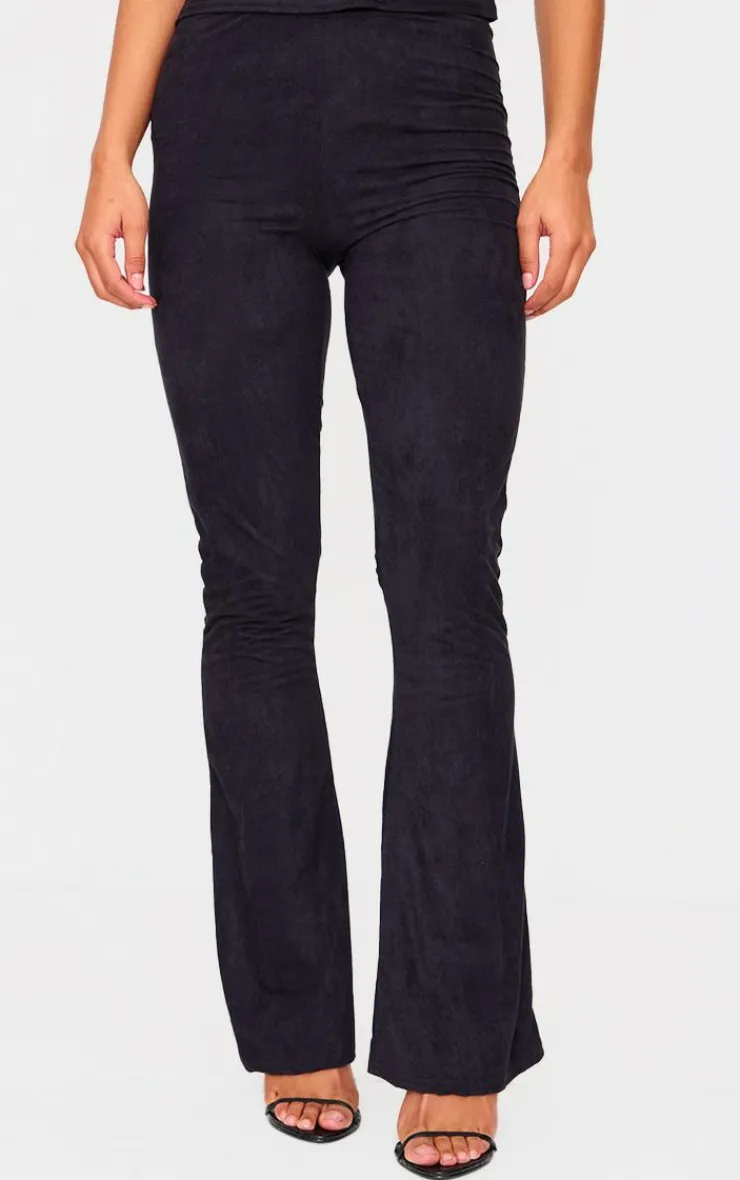 Best PrettyLittleThing Faux Suede Skinny Flared Pants Black