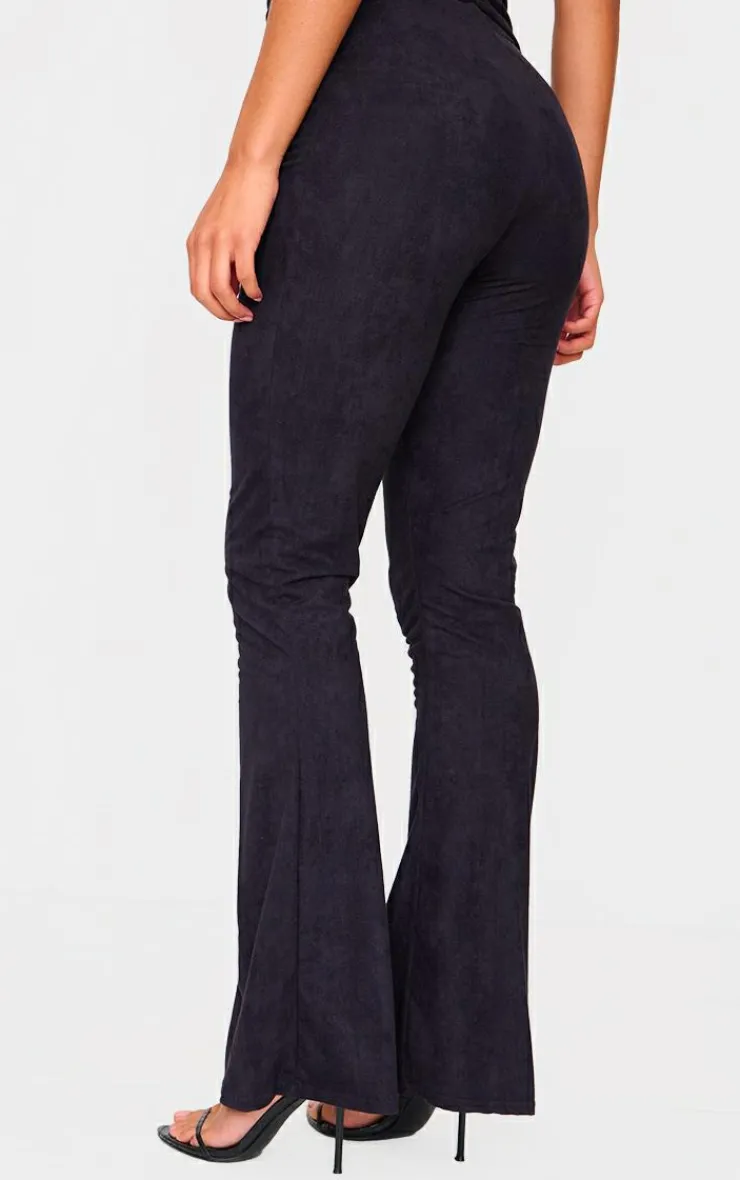Best PrettyLittleThing Faux Suede Skinny Flared Pants Black